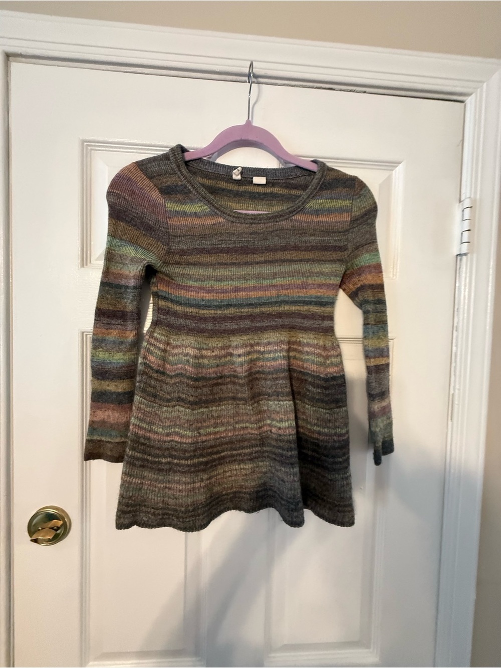 Anthropologie Multistripe Knit Tunic in Gray, Green, Pink, Blue, Brown